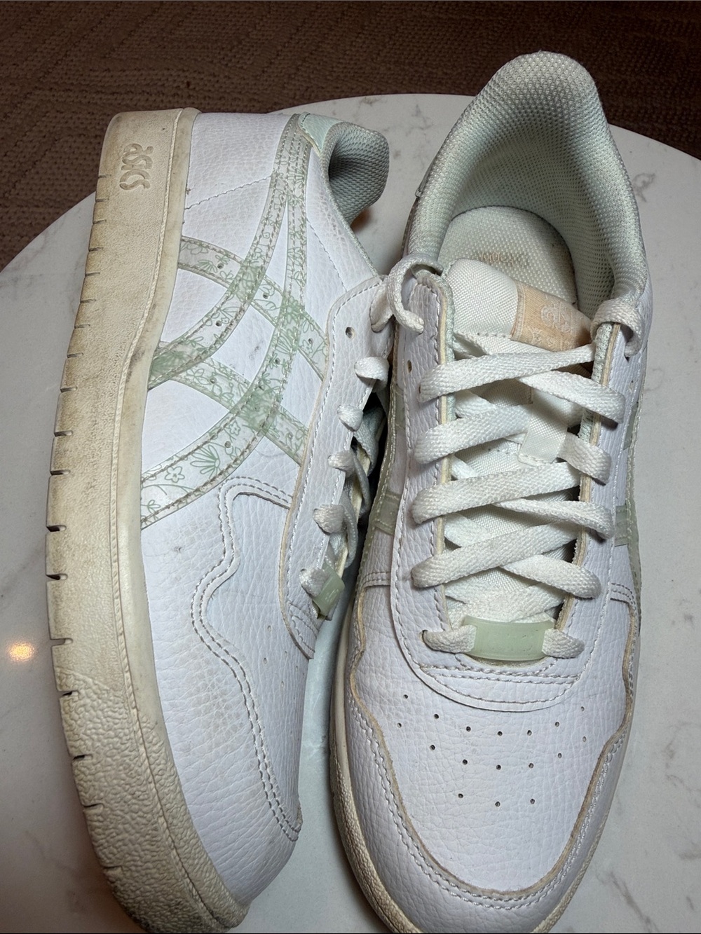 ASICS White Sneakers with Pale Green Accents — Women’s